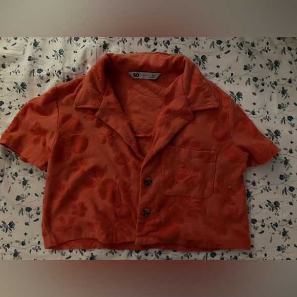 SO Orange Floral Button-Up Shirt - Picture 1 of 2